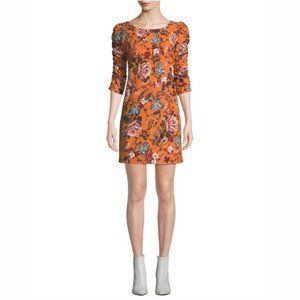 Laundry Gathered Sleeve Floral Mini Dress, Pumpkin Teal Size 8 New w/Tag $88